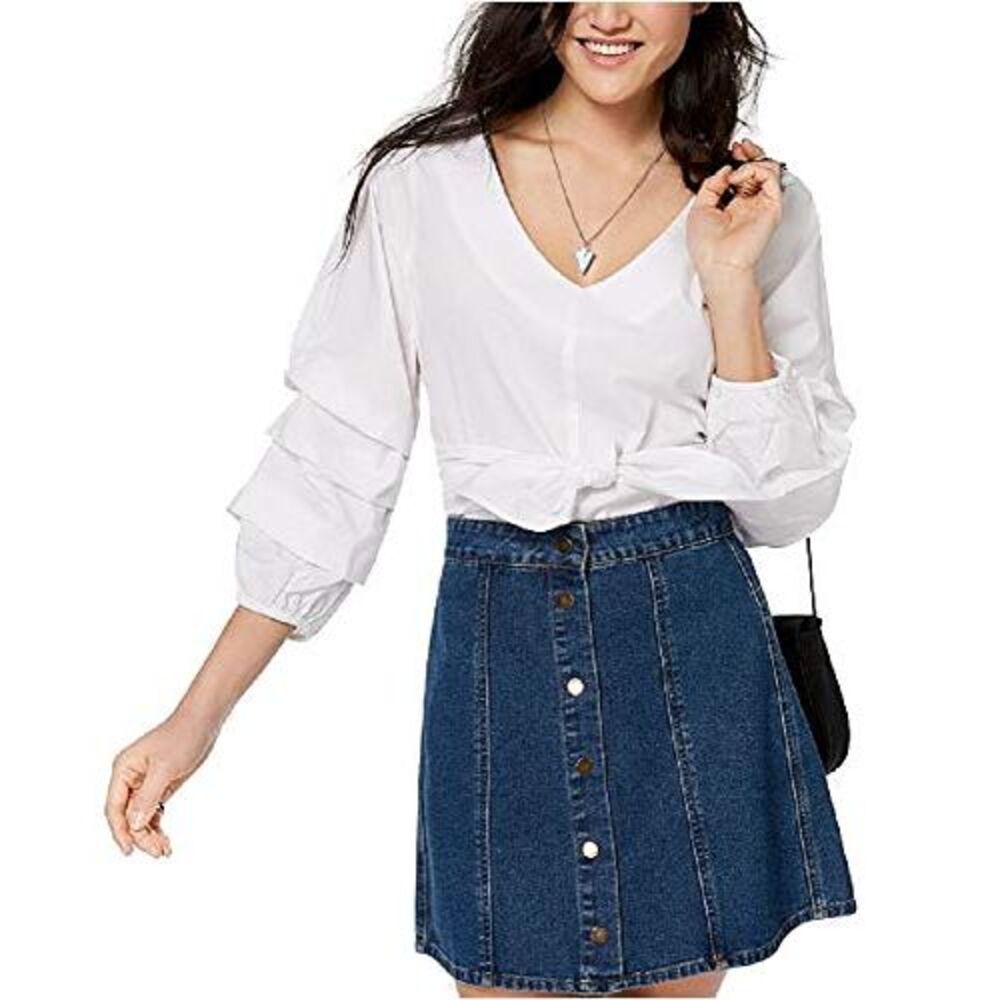 Ultra Flirt Juniors Ruffle Sleeved Tie Front Blouse